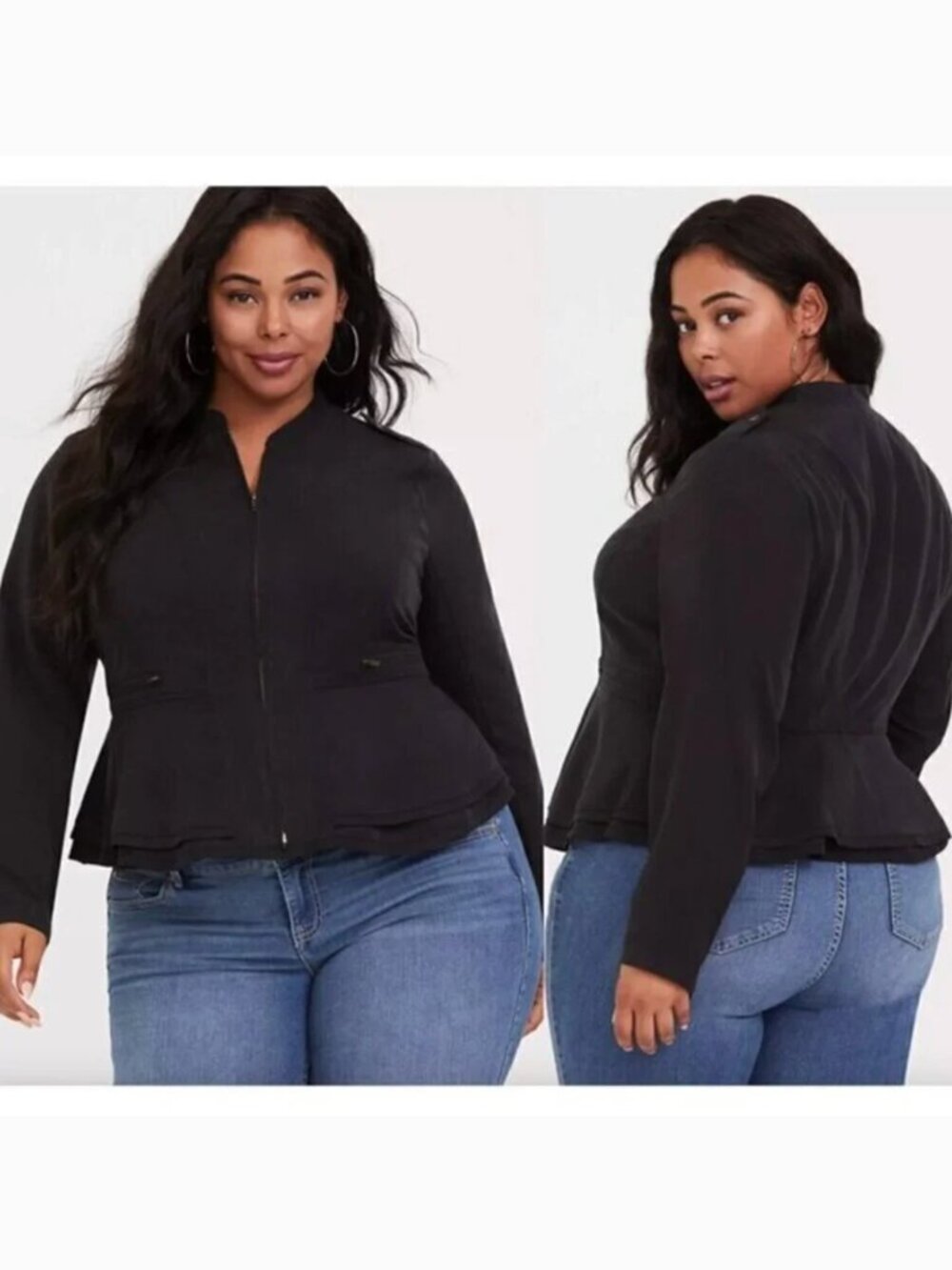 TORRID 4 Plus Size Black Peplum Jacket Solid Black Full Zip Lightweight Spring